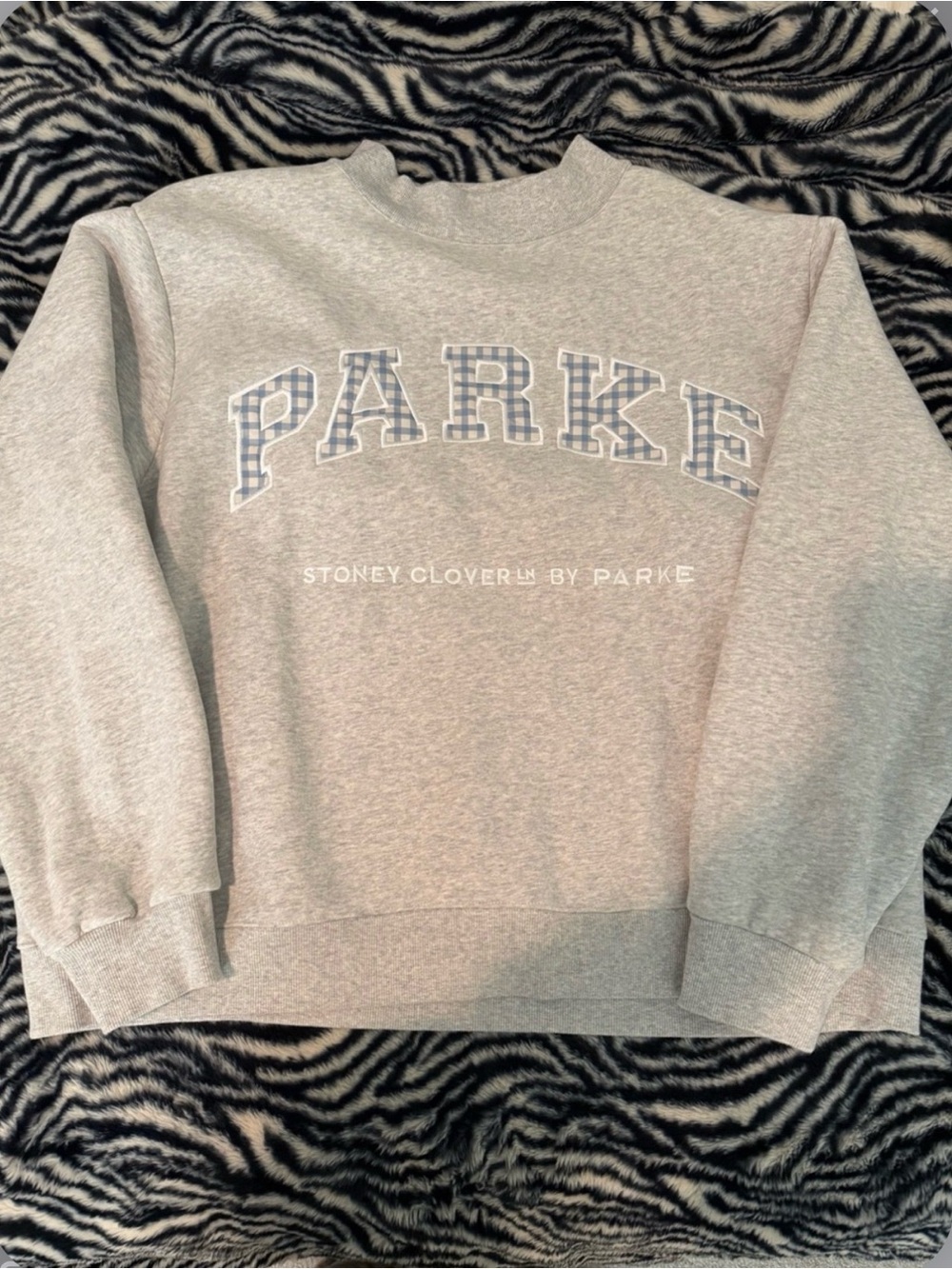 Parker Stoney Clover Collab Light Gray Crewneck Sweatshirt Blue Gingham S/M